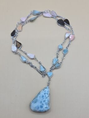 Multi-Color Pastel Gemstones with Teardrop Pendant Necklace